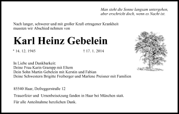 Anzeige von Karl Heinz Gebelein von MGO