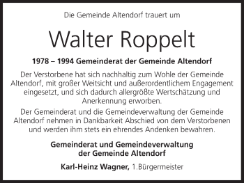 Anzeige von Walter Roppelt von MGO