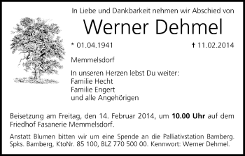 Anzeige von Werner Dehmel von MGO