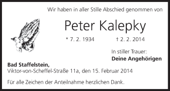 Anzeige von Peter Kalepky von MGO