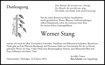 Anzeige von Werner Stang von MGO