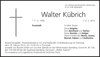 Anzeige von Walter Kübrich von MGO