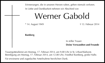 Anzeige von Werner Gabold von MGO