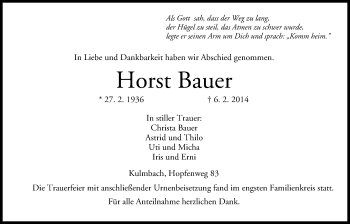 Anzeige von Horst Bauer von MGO