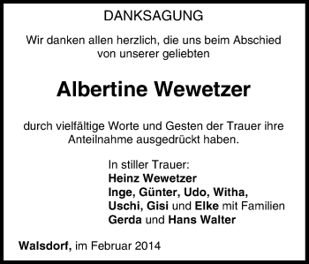 Anzeige von Albertine Wewetzer von MGO