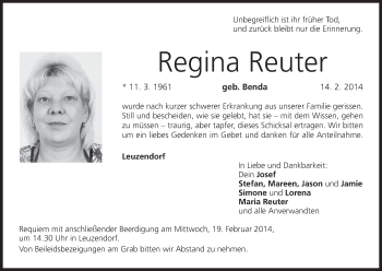 Anzeige von Regina Reuter von MGO