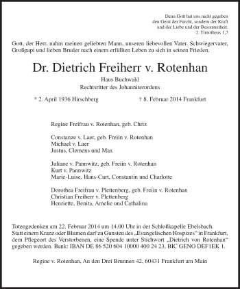 Anzeige von Dietrich Freiherr v. Rotenhan von MGO