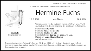 Anzeige von Hermine Fuchs von MGO