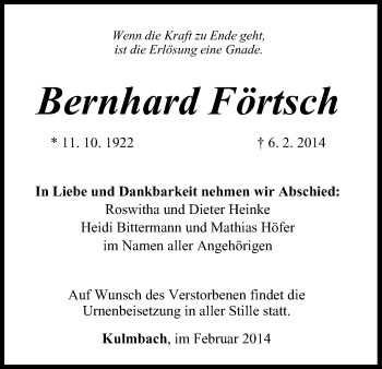 Anzeige von Bernhard Förtsch von MGO