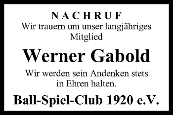 Anzeige von Werner Gabold von MGO