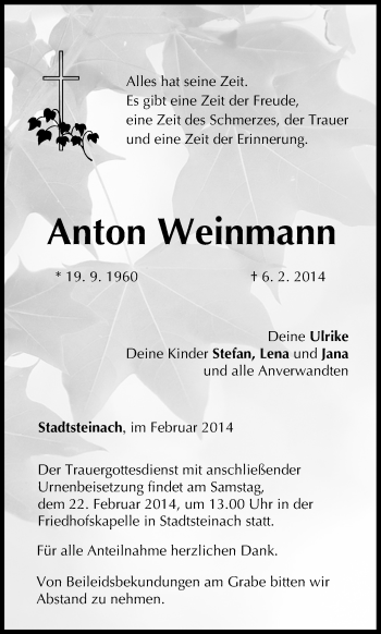 Anzeige von Anton Weinmann von MGO