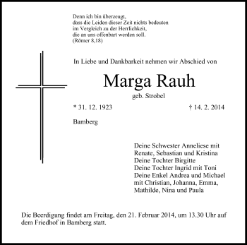 Anzeige von Marga Rauh von MGO