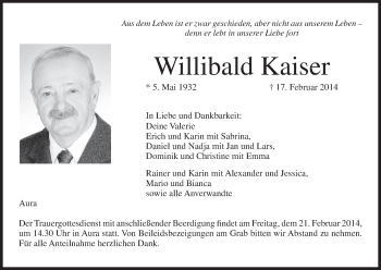 Anzeige von Willibald Kaiser von MGO