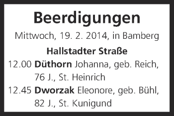 Anzeige von Beerdigungen vom 19.02.2014 von MGO