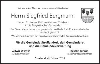 Anzeige von Siegfried Bergmann von MGO