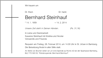 Anzeige von Bernhard Steinhauf von MGO