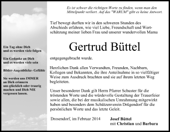 Anzeige von Gertrud Büttel von MGO