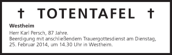 Anzeige von Totentafel vom 24.02.2014 von MGO