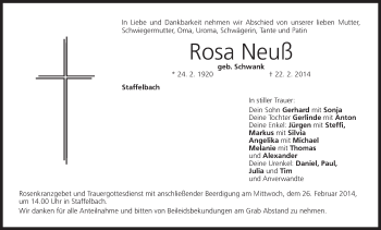 Anzeige von Rosa Neuß von MGO