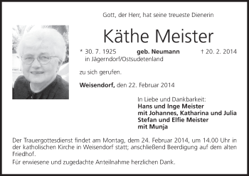 Anzeige von Käthe Meister von MGO