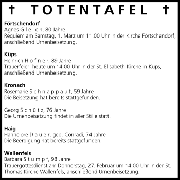 Anzeige von Totentafel vom 25.02.2014 von MGO