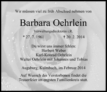Anzeige von Barbara Oehrlein von MGO