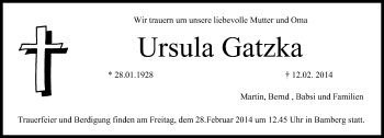 Anzeige von Ursula Gatzka von MGO