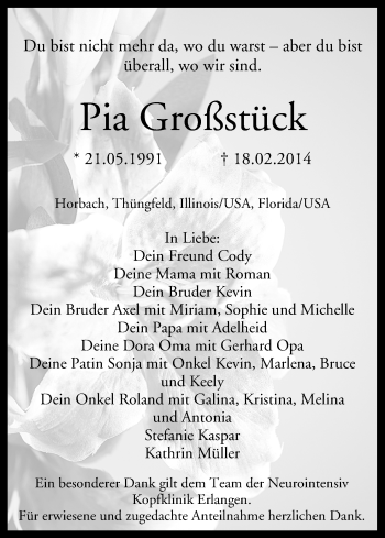 Anzeige von Pia Großstück von MGO