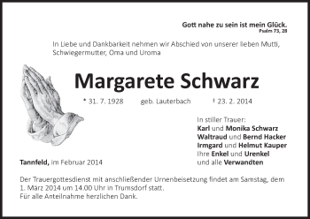Anzeige von Margarete Schwarz von MGO