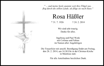 Anzeige von Rosa Häßler von MGO