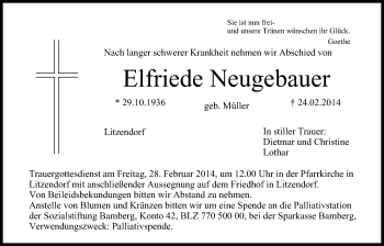 Anzeige von Elfriede Neugebauer von MGO