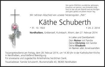 Anzeige von Käthe Schuberth von MGO