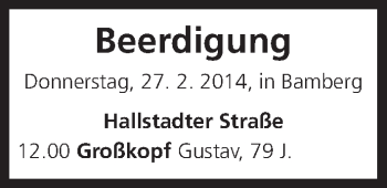 Anzeige von Beerdigung vom 27.02.2014 von MGO