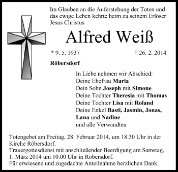 Anzeige von Alfred Weiß von MGO