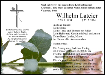 Anzeige von Wilhelm Lateier von MGO