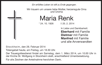 Anzeige von Maria Renk von MGO