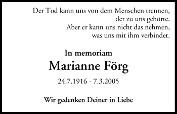 Anzeige von Marianne Förg von MGO
