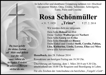 Anzeige von Rosa Schönmüller von MGO