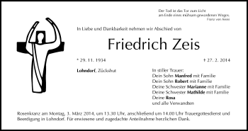 Anzeige von Friedrich Zeis von MGO