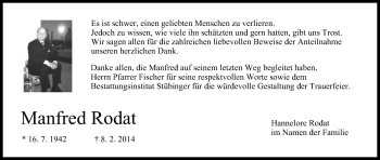 Anzeige von Manfred Rodat von MGO