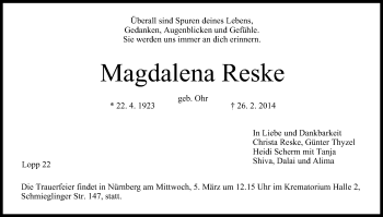 Anzeige von Magdalena Reske von MGO