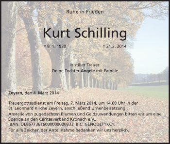 Anzeige von Kurt Schilling von MGO