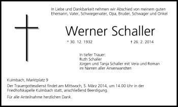 Anzeige von Werner Schaller von MGO