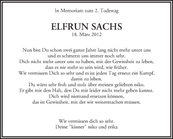 Anzeige von Elfrun Sachs von MGO