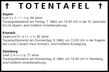 Anzeige von Totentafel vom 05.03.2014 von MGO