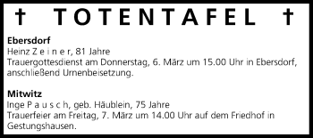 Anzeige von Totentafel vom 04.03.2014 von MGO