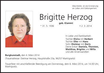 Anzeige von Brigitte Herzog von MGO