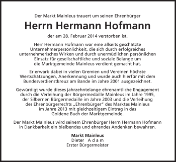 Anzeige von Hermann Hofmann von MGO