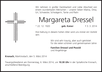 Anzeige von Margareta Dressel von MGO