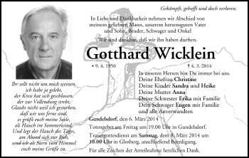 Anzeige von Gotthard Wicklein von MGO